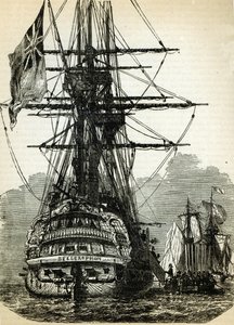Napoleón rindiéndose al Capitán Maitland en 1808 a bordo del Bellerophon de English School